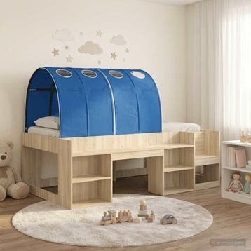 vidaXL Bed met Tunnel 3 st Sonoma eiken en blauw Bewerkt, Verzenden, Nieuw, Bruin, Hout