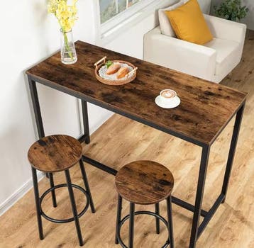 Set van 2 Barkrukken – Industrieel met Voetsteun Hout Look, Met voetsteun, Verzenden, 60 tot 90 cm, Nieuw