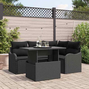 vidaXL Buiten eetset 5 st Zwart Poly riet, Verzenden, Nieuw, Rotan, 5 zitplaatsen