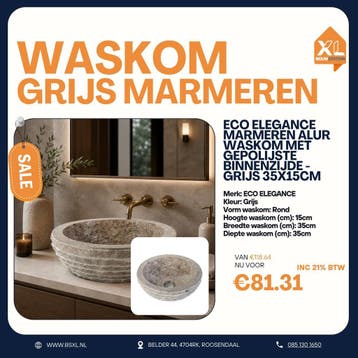 Grijze stenen waskom 35x15 cm - OUTLET, Minder dan 50 cm, Nieuw, Ophalen of Verzenden, Minder dan 25 cm