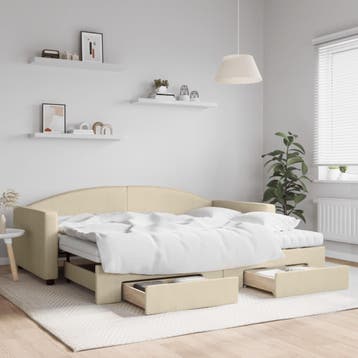 vidaXL Slaapbank met onderschuifbed en lades 90x200 cm stof, Huis en Inrichting, Slaapkamer | Bedden, 90 cm, Eenpersoons, Verzenden