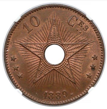 Belgisch-Congo. Leopold I. 10 Centimes 1889 - NGC MS63