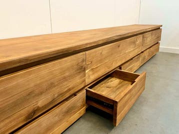 Laag tv meubel van gerecycled teakhout, Huis en Inrichting, Ophalen of Verzenden, Nieuw, Teakhout