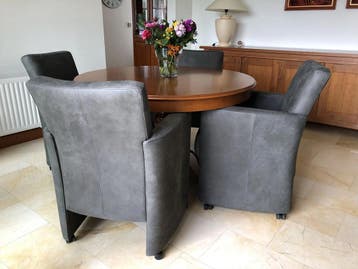 Set van 4 leren eetkamerfauteuils - met armleuning en, Huis en Inrichting, Stoelen, Ophalen of Verzenden, Nieuw, Leer