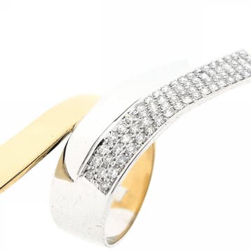 Bicolor gouden statement ring met diamanten; ca. 0,83 ct., 18 tot 19, Gebruikt, Ophalen of Verzenden, Met edelsteen