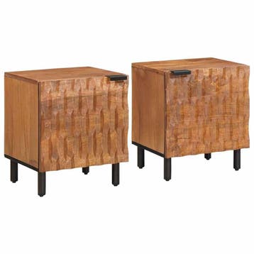 vidaXL Nachtkastje 2 st Bruin 40 x 33 x 46 cm Massief Mango, Minder dan 45 cm, Verzenden, Nieuw, Minder dan 55 cm