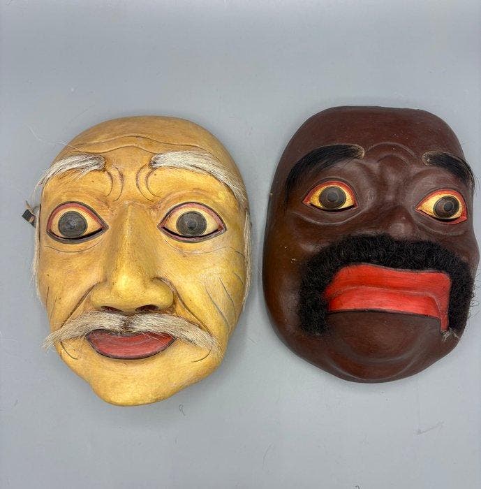 Een paar maskers Topèng Tua Theatre - Hout - Indonesië -, Antiek en Kunst, Kunst | Niet-Westerse kunst