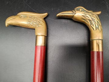 Wandelstok - Vintage wandelstokenset met messing vogelkoppen