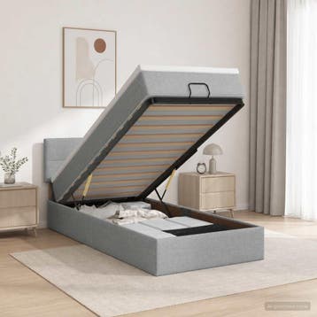 vidaXL Ottoman bed met matras Lichtgrijs 100 x 200 cm Stof, Huis en Inrichting, Slaapkamer | Bedden, Verzenden, Nieuw