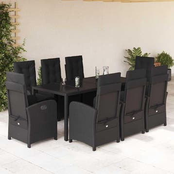 vidaXL 9-delige Tuinset poly rattan zwart, Verzenden, Nieuw, Tuinset