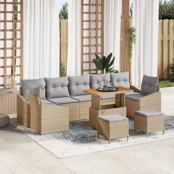 vidaXL Tuinbankenset 10 st 9-Aantal zitplaatsen Beige Poly, Verzenden, Nieuw, Meer dan 8 zitplaatsen