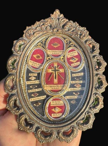 Reliekhouder - Brons, Glas, Textiel - 1850-1900 - Relikwieën