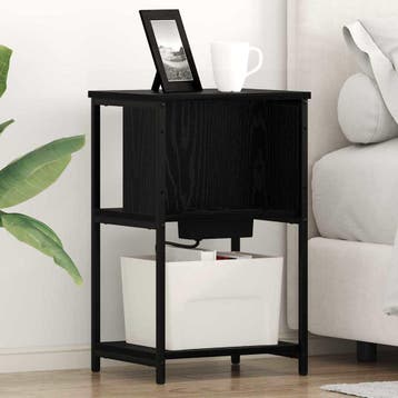 vidaXL Nachtkastje Zwart Eiken 38 x 31 x 61 cm Bewerkt hout, Minder dan 45 cm, Verzenden, Nieuw, 55 tot 70 cm
