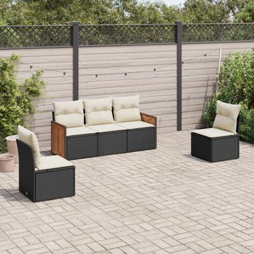 vidaXL 5-delige Loungeset met kussens poly rattan zwart, Verzenden, Nieuw, Loungeset