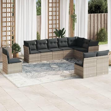 vidaXL 10-delige Loungeset met kussens poly rattan, Verzenden, Nieuw, Loungeset