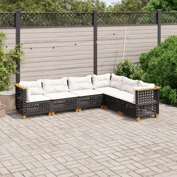 vidaXL 6-delige Loungeset met kussens poly rattan zwart, Verzenden, Nieuw, Loungeset