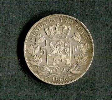 België. Leopold II. 5 Francs 1868 (Zonder minimumprijs)
