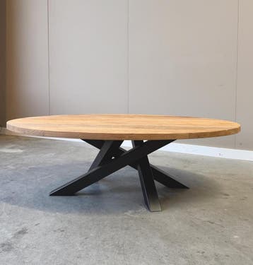 Ovale salontafel met stalen twistpoot -  130 cm x 80 cm, Huis en Inrichting, Tafels | Salontafels, Ophalen of Verzenden, Nieuw