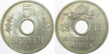 Duitsland 5 Heller Lochgeld Deutsch Ost Afrika 1913 J Jn718, Postzegels en Munten, Verzenden
