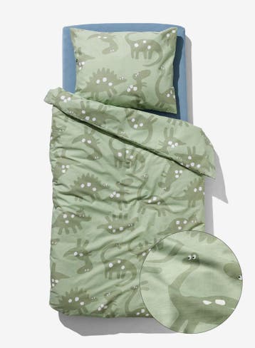 HEMA Peuterdekbedovertrek 120x150cm zacht katoen dino groen, Verzenden, Nieuw, Groen