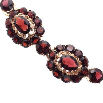 Antiek gouden venetiaanse schakelcollier met granaat, Gebruikt, Ophalen of Verzenden, Met edelsteen, Goud