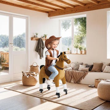 Hobbelpaard op wielen, pluche, realistisch ontwerp, Kinderen en Baby's, Speelgoed | Houten speelgoed, Verzenden, Nieuw
