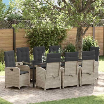 vidaXL Tuin eettafelset 9 st Lichtgrijs poly rattan, Verzenden, Nieuw, Rotan, Meer dan 8 zitplaatsen