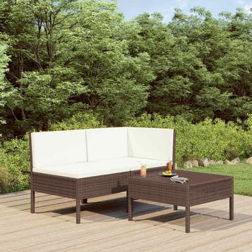 vidaXL 3-delige Loungeset met kussens poly rattan bruin, Verzenden, Nieuw, Loungeset