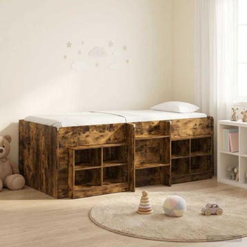 vidaXL Loft Bed Frame met Kast 3 st Gerookt eiken Bewerkt, Verzenden, Nieuw, Bruin, Hout