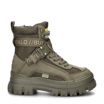 Buffalo Aspha Com 1 veterboots voor dames in het Groen, Verzenden, Lage of Enkellaarzen, Nieuw, Buffalo