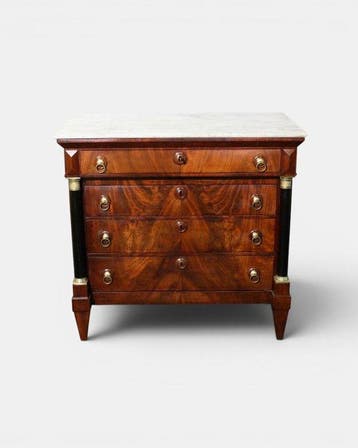 Ladekast - Mahonie, Carrara marmer - Late Empire commode, Antiek en Kunst