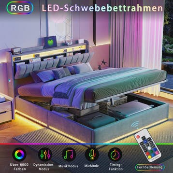 Luxe Dubbel Bed met LED Verlichting, USB-poorten en Opbergru, Huis en Inrichting, Slaapkamer | Bedden, Verzenden, Nieuw