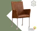 Leren eetkamerstoel Comfort met wieltjes en armleuning -, Huis en Inrichting, Bruin, Nieuw, Leer, Ophalen of Verzenden