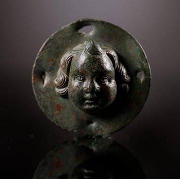 Roman bronzen toneelmasker - 6 cm, Verzamelen