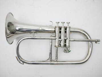Bugel F. Besson model Brevete vernikkeld jazzhorn, Ophalen of Verzenden, Gebruikt, Bes-trompet, Met koffer