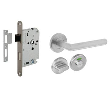 Intersteel deurbeslag set WC-Slot 63/8 mm rvs + deurklink, Doe-het-zelf en Verbouw, Deuren en Horren, Verzenden, Nieuw