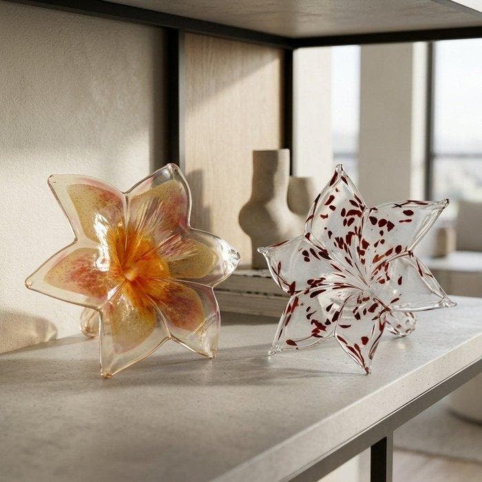 Tafelmiddenstuk (2) - Glas - Bloemen in Kunstglas, Antiek en Kunst, Antiek | Glas en Kristal