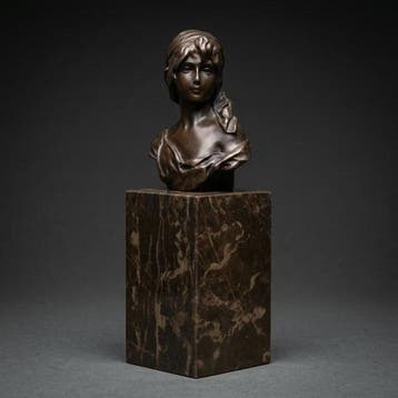 Beeld, Buste van een vrouw - 23 cm - Brons, Marmer