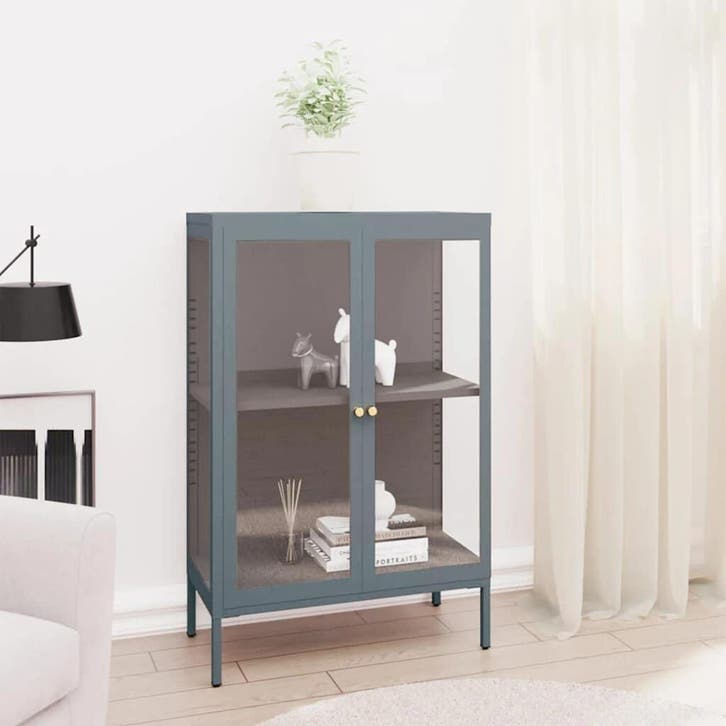 vidaXL Dressoir 75x35x105 cm staal en glas antracietkleurig, Huis en Inrichting, Kasten | Dressoirs, 25 tot 50 cm, Nieuw, 50 tot 100 cm