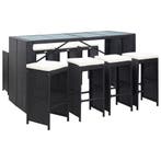 vidaXL 9-delige Tuinbarset poly rattan zwart, Verzenden, Nieuw, 8 zitplaatsen