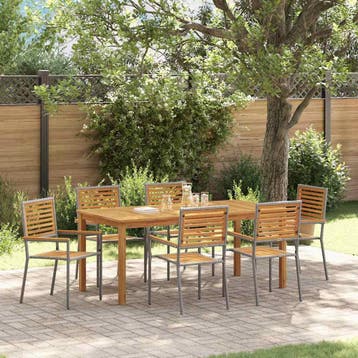 vidaXL Tuin eettafelset 7 st Grijs Massief Acaciahout, Verzenden, Nieuw, 7 zitplaatsen