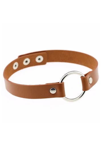 Choker Bruin Ring Pu Leer Collar Ketting Halsband Sexy Gag, Kunststof, Verstelbaar, Bruin, Nieuw