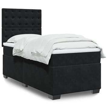 vidaXL Boxspring met matras fluweel zwart 90x190 cm, 90 cm, Eenpersoons, Verzenden, Zwart