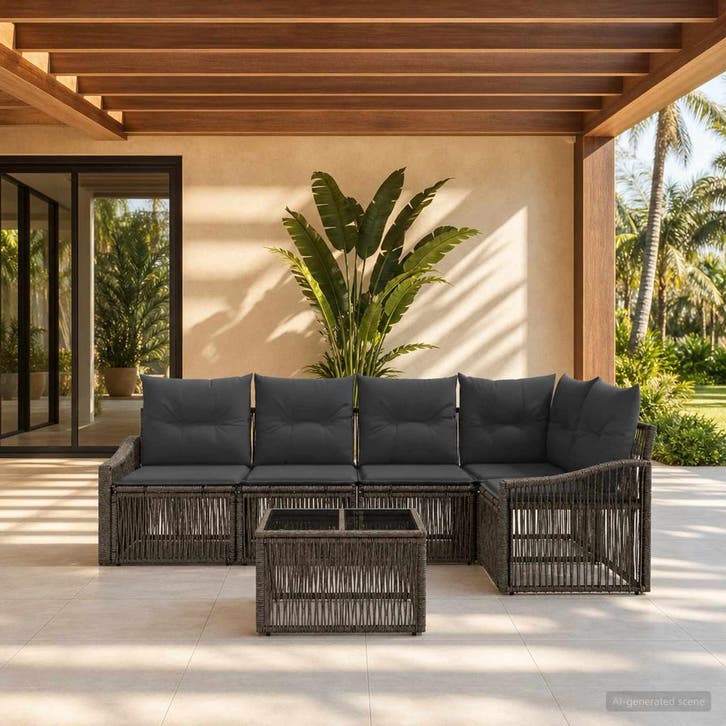 vidaXL Tuinbankenset 6 st Grijs poly rattan, Tuin en Terras, Tuinsets en Loungesets, Nieuw, 6 zitplaatsen, Verzenden