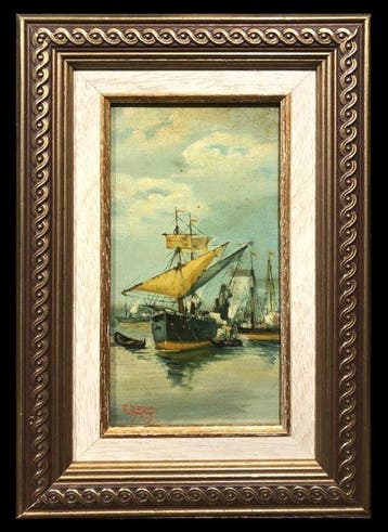 Spanish School (XX) - A War Frigate at the Port