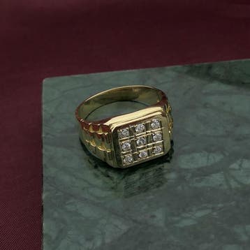 Gouden zegelring met diamanten; 0,54 ct., Gebruikt, 19 tot 20, Heer, Ophalen of Verzenden
