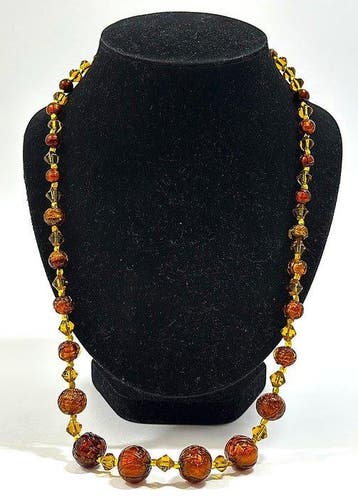 Vintage halsketting van Murano-glas – karamel-amberkleur en