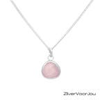 925 zilveren ketting met rozenkwarts hanger – zacht, liefdev, Verzenden, Nieuw, Zilver