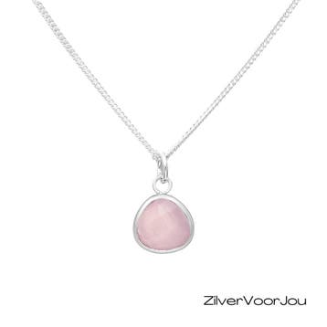925 zilveren ketting met rozenkwarts hanger – zacht, liefdev, Verzenden, Nieuw, Zilver