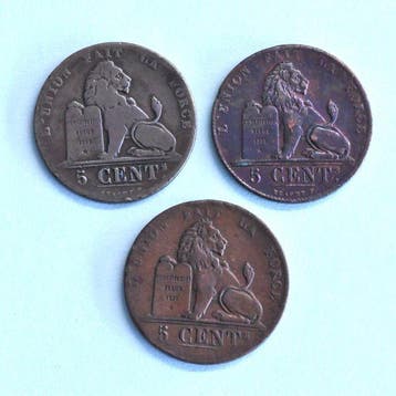 België. Leopold I. 5 Centimes 1837 , 1841 en 1842 (Zonder
